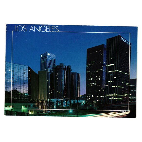 Vintage Los Angeles Postcard Sparkling At Dusk By James Blank Skyline Night - Picture 1 of 2